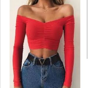 Red off the shoulder crop top